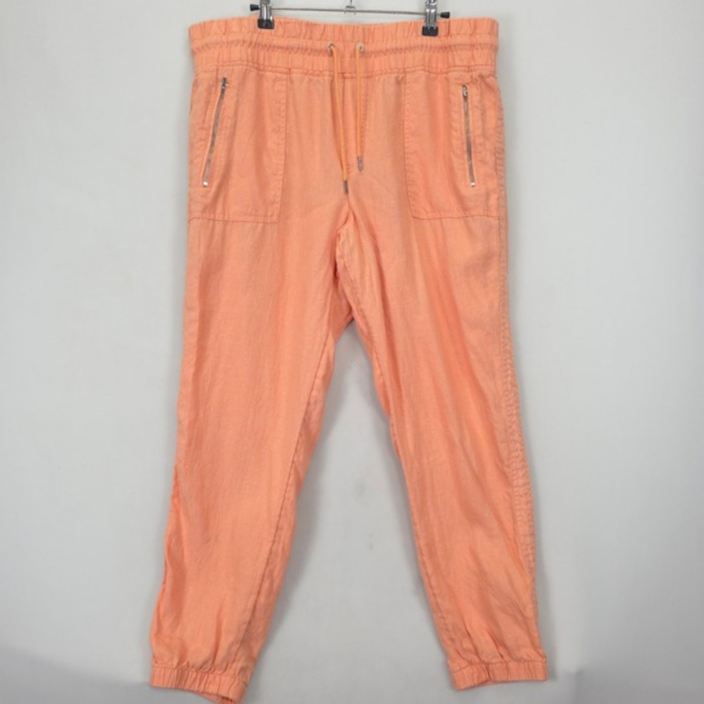 Athleta Cabo Linen Jogger Pants Womens 16 Peach Zip Pockets Casual Lounge Travel